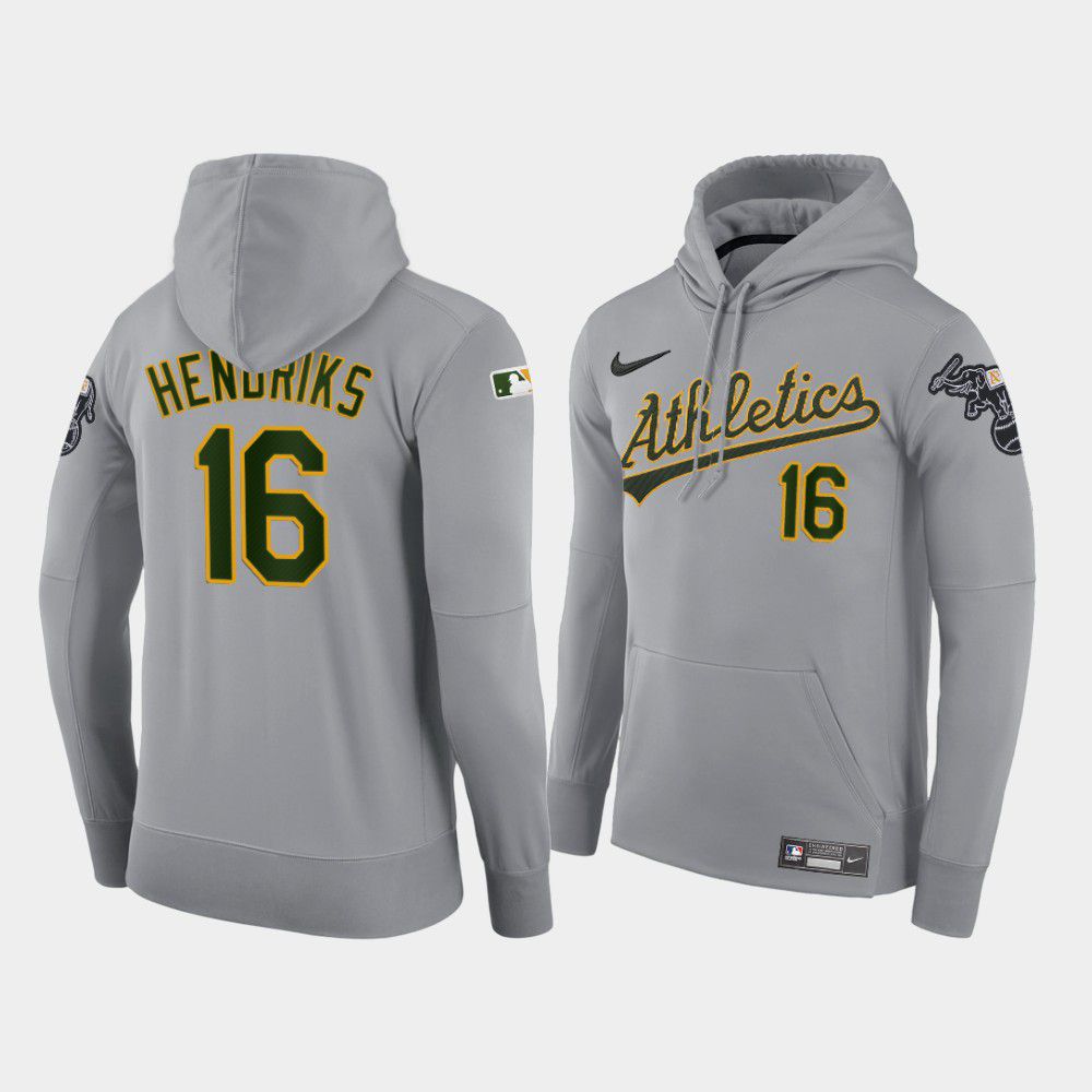 Men Oakland Athletics #16 Hendriks gray road hoodie 2021 MLB Nike Jerseys->oakland athletics->MLB Jersey